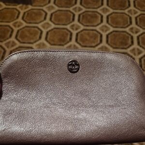 Chanel Cosmetic Bag Golden Color Leather Pouch